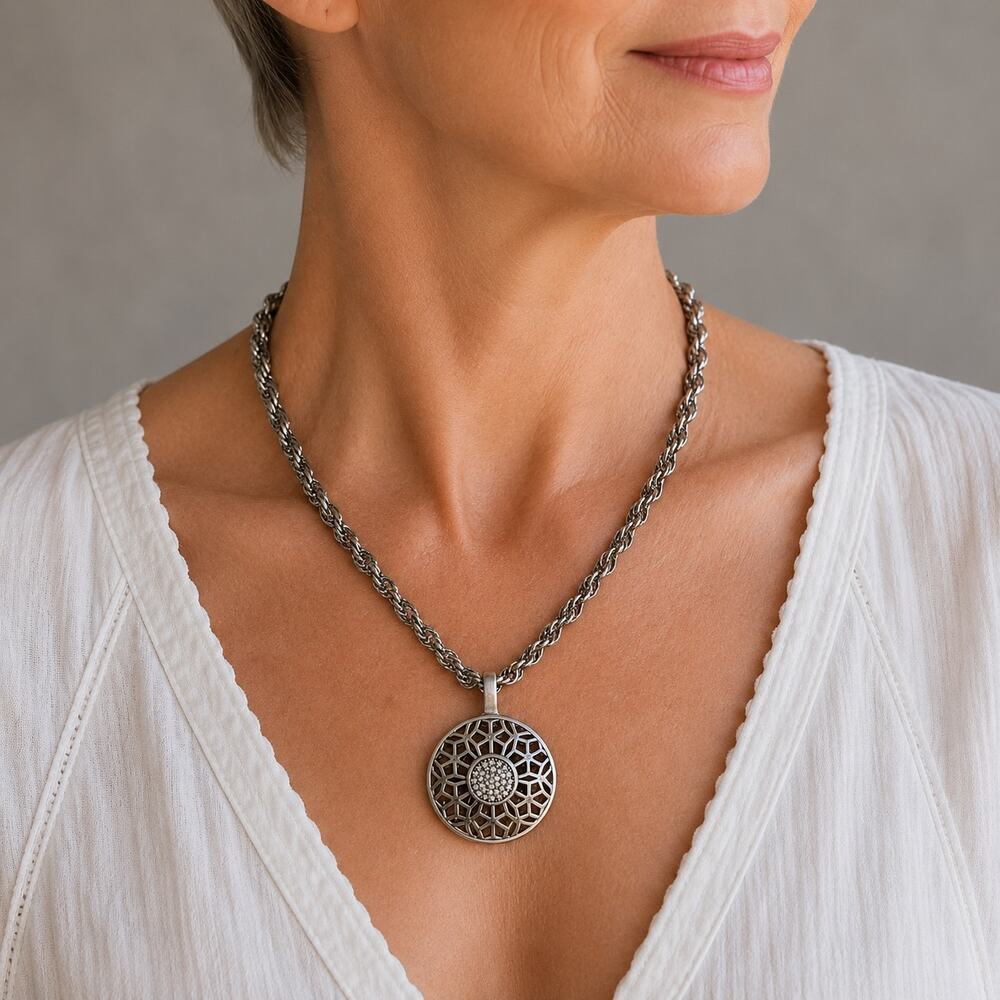 Monet Silver Chain with Gold & Silver Circle Pendant necklace